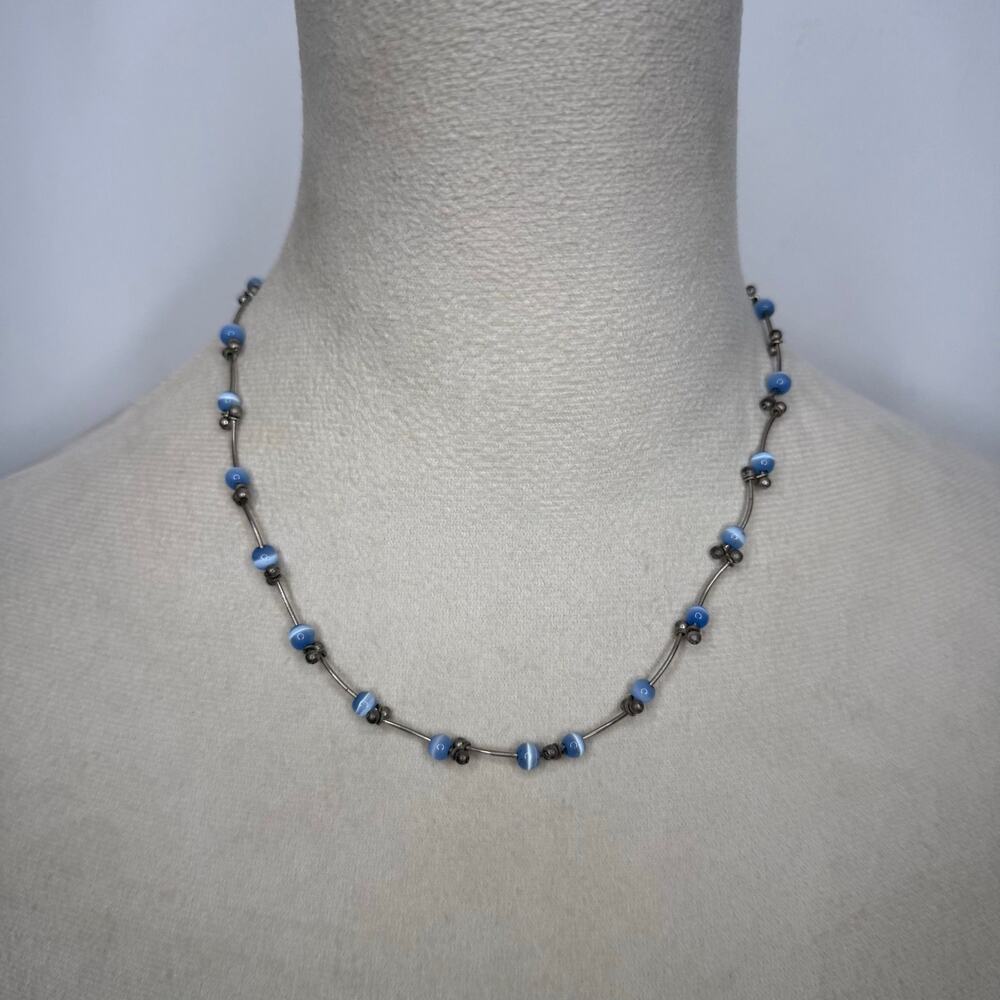 Blue cats eye beaded necklace Y2K
